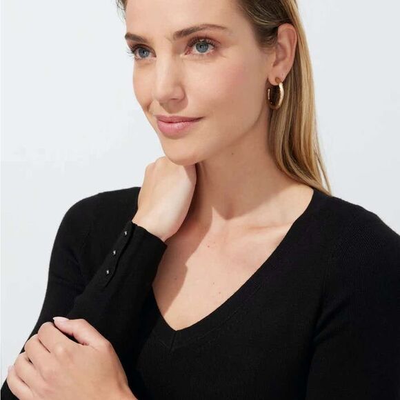 White House Black Market Ribbed Black V-neck Sweater Pullover Sz S - Picture 4 of 14